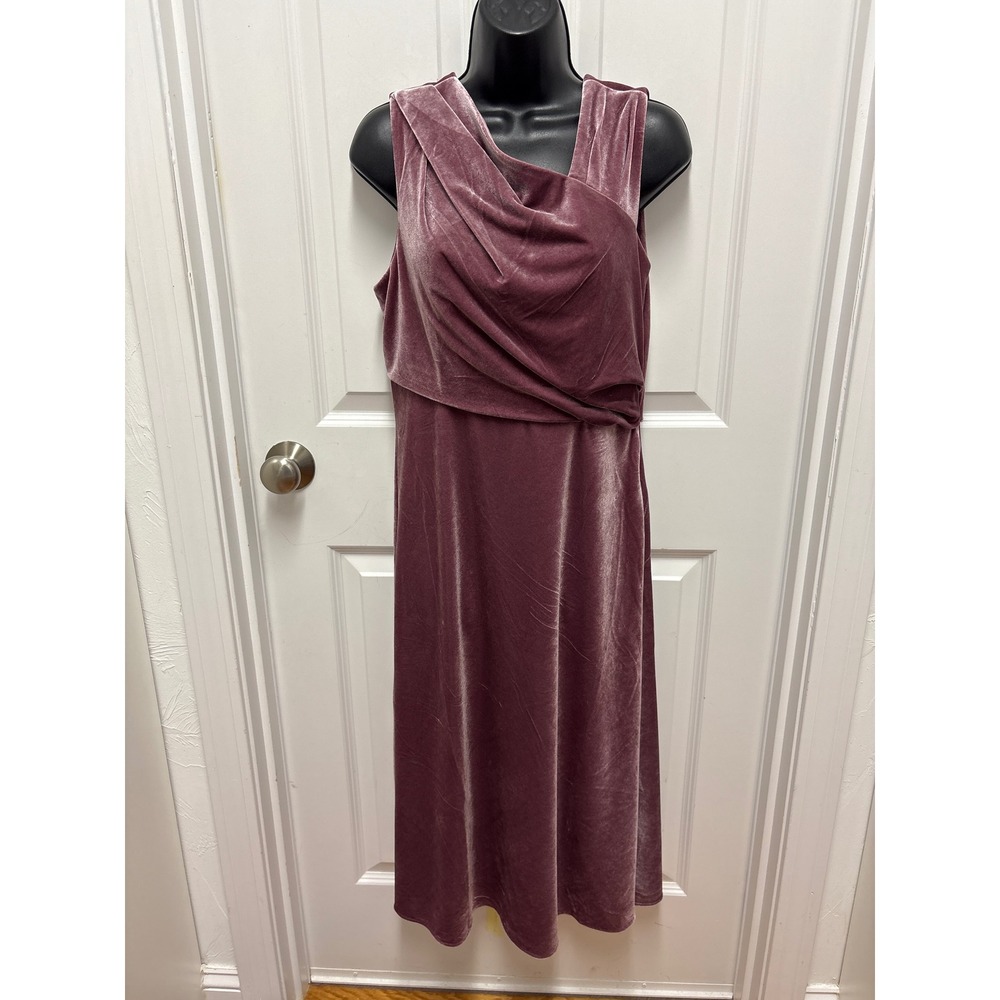 Adrianna Papell Antique Rose Draped Velvet Bias Midi Dress Size 8 AP1D104564